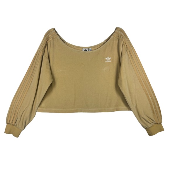 Adidas Cropped Crewneck Sweatshirt 3 Stripe Athleisure Comfy Top M Butter Yellow - Picture 1 of 10